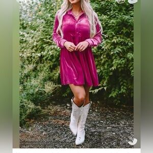 PINK Velvet Button-Up Dress size L